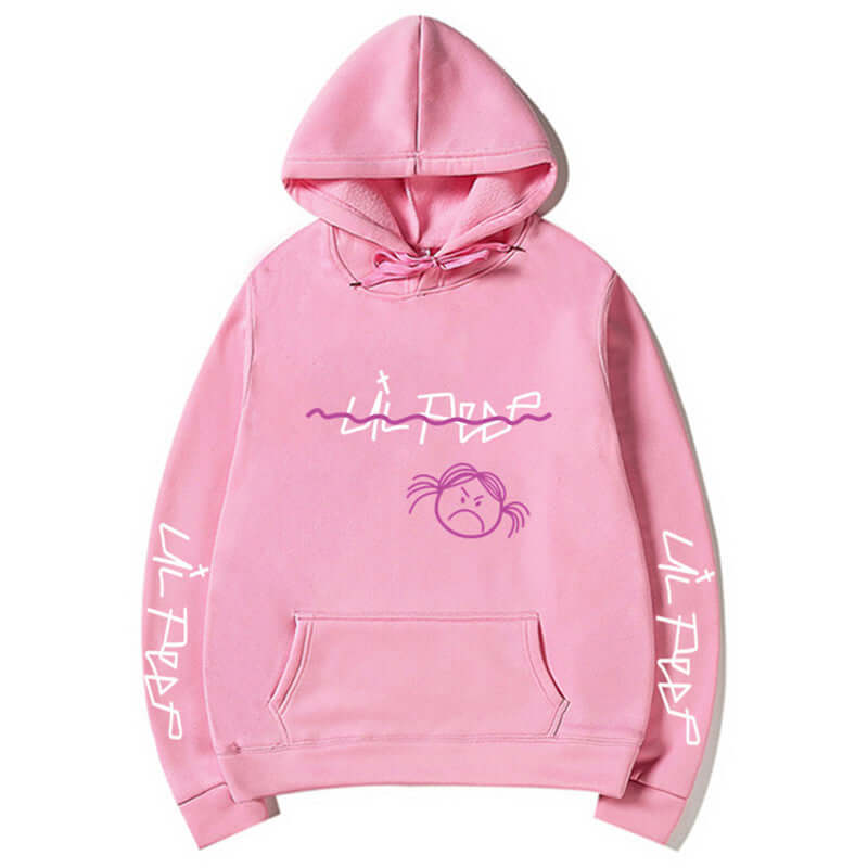 Lil Peep pullover hoodies in pink, featuring unique graphics and a cozy streetwear style.