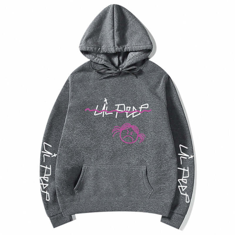 Lil Peep pullover hoodies - gray streetwear hoodie featuring unique graphics and relaxed fit for fan comfort.