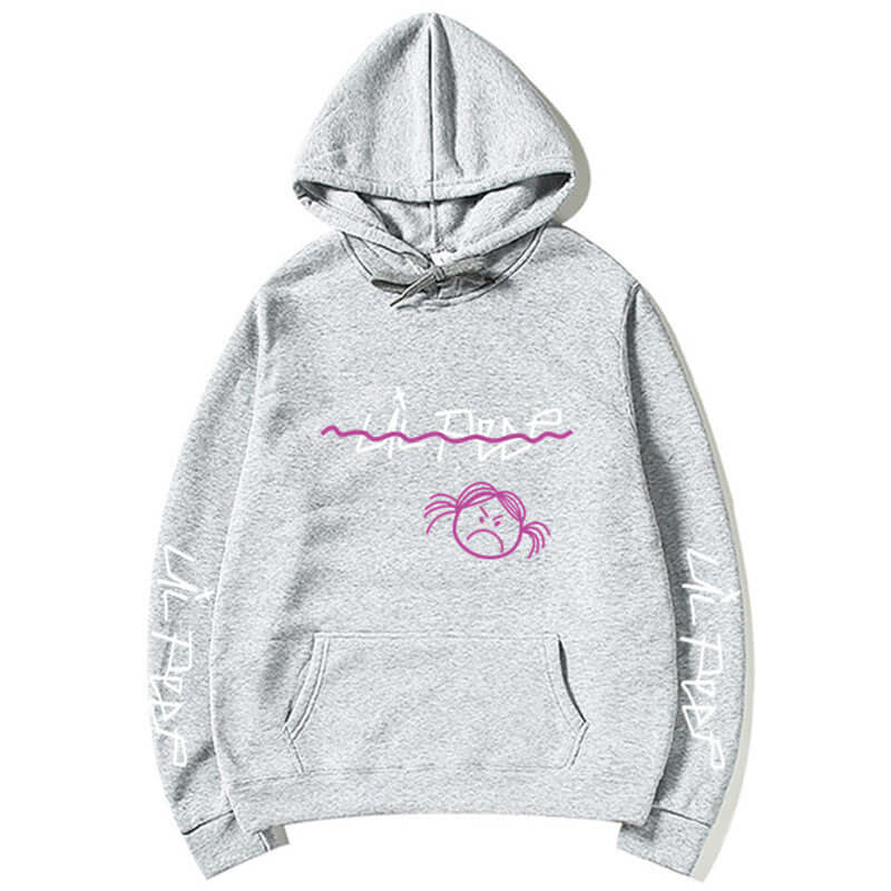 Lil Peep pullover hoodies in gray featuring a stylish graphic design and cozy fit for fans of streetwear.