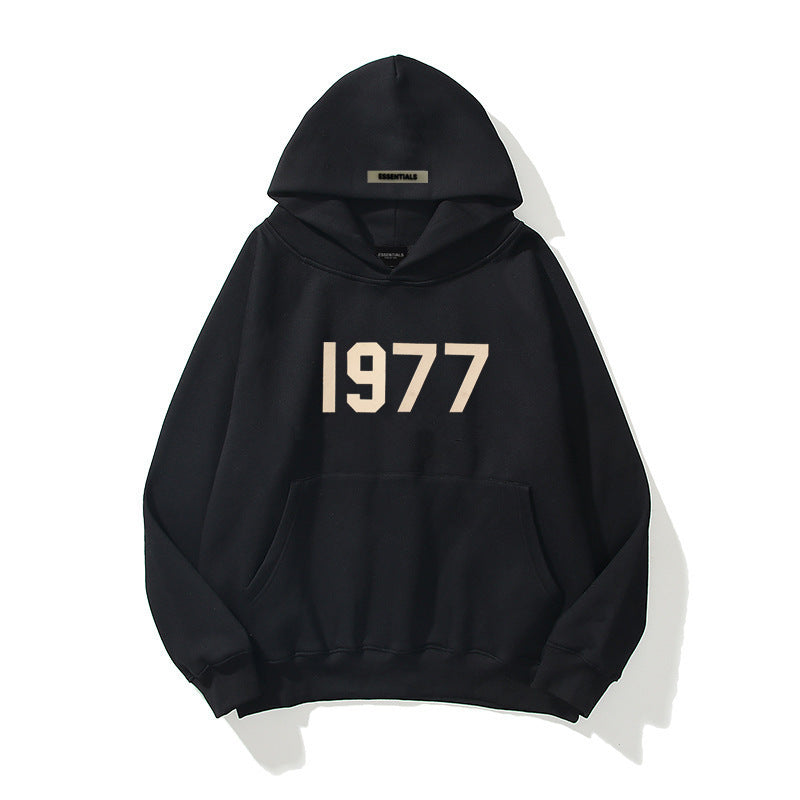 1977 hoodie styles vintage black pullover hoodie with large number 1977 print